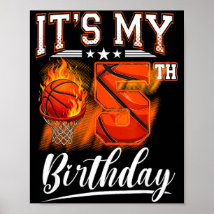 5th birthday basketball theme 5 years old birthday poster