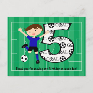 5th Birthday Blue and Black Soccer Goal Postcard