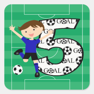 5th Birthday Blue and Black Soccer Goal Stickers