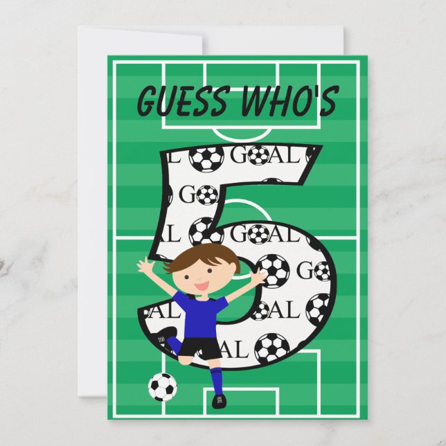 5th Birthday Blue and Black Soccer Goal v2 Invitation (Front)