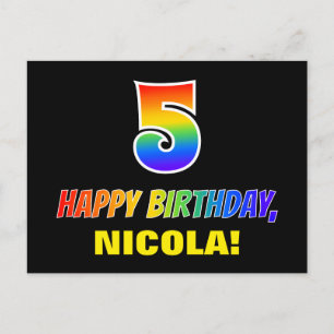 5th Birthday: Bold, Fun, Simple, Rainbow 5 Postcard