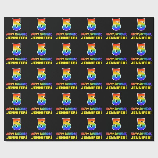 5th Birthday: Bold, Fun, Simple, Rainbow 5 Wrapping Paper (Seam)