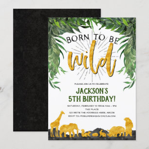 5th birthday, Born to be wild, Jungle animal Invitation