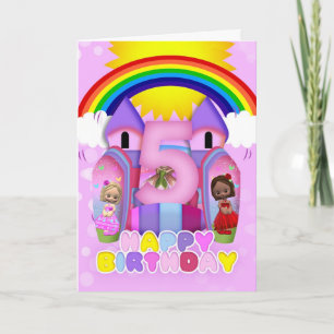 5th Birthday Bouncy Castle Greeting Card For Girls