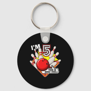 5th Birthday Bowling Theme 5 Year Old Funny B-day Key Ring