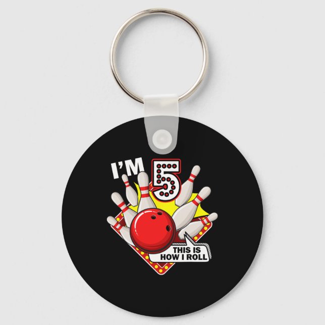 5th Birthday Bowling Theme 5 Year Old Funny B-day  Key Ring (Front)