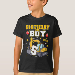 5th Birthday Boy 5 Years Old Excavator Three Decor T-Shirt