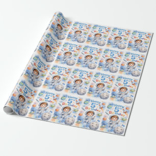 5th Birthday Boy Astronaut Blast off Planets Wrapping Paper