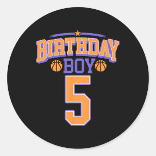 5th Birthday Boy Basketball Lover 5 Years Old Bday Classic Round Sticker