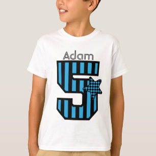 5th Birthday Boy BLUE STRIPES Custom Name V01H T-Shirt
