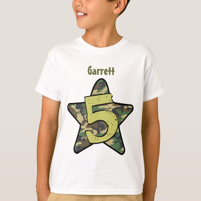 5th Birthday Boy Camo Custom Name with STAR V01C T-Shirt (Front)