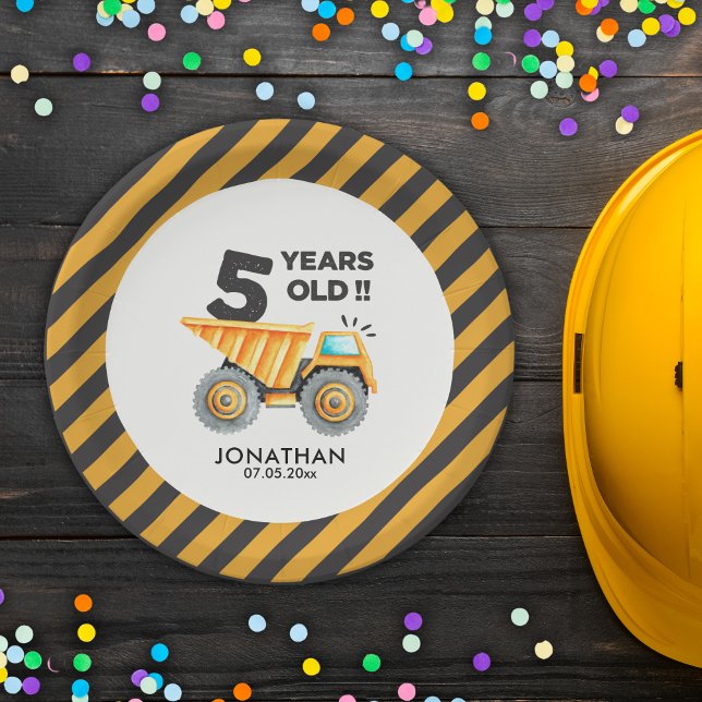 5th birthday boy construction theme paper plate (Creator Uploaded)