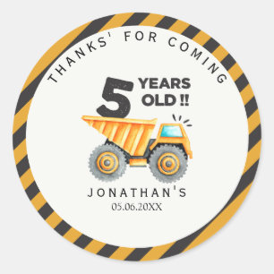 5th birthday boy construction truck classic round sticker