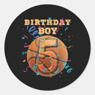5th Birthday Boy Five 5 Years Old Basketball Playe Classic Round Sticker