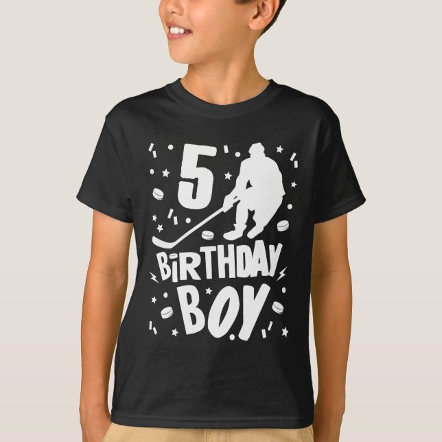 5th Birthday Boy Ice Hockey Kids 5 Years Old Party T-Shirt (Front)
