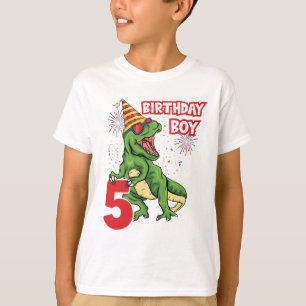 5th Birthday Boy T-Rex Dinosaur Kids  T-Shirt