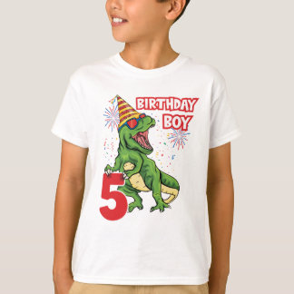 5th Birthday Boy T-Rex Dinosaur Kids  T-Shirt