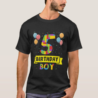 5Th Birthday Buiding Blocks 5 Year Old Funny B-Day T-Shirt