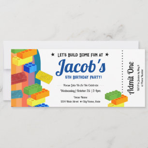5th Birthday Building Blocks Fun Ticket Invitation