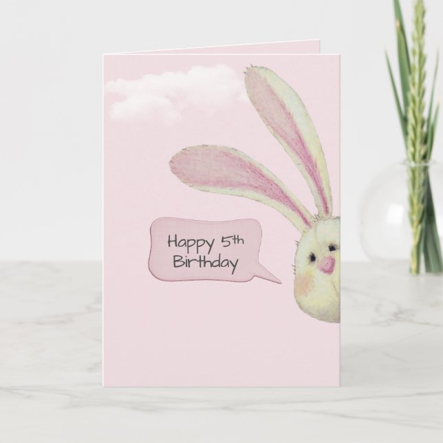 5th Birthday Bunny On Pink Card (Front)