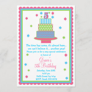 5th Birthday Cake Party Invitation