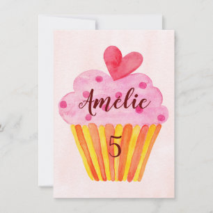 5th birthday card - cupcake watercolor