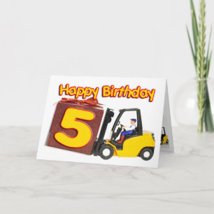 5th birthday card with a fork lift truck