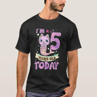 5th Birthday Cat Mermaid Mercat Kitty Gift Girls 5 T-Shirt