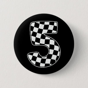 5th Birthday Checkered Number 5 Car Racing Flag 6 Cm Round Badge