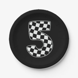5th Birthday Chequered Number 5 Car Racing Flag  Paper Plate