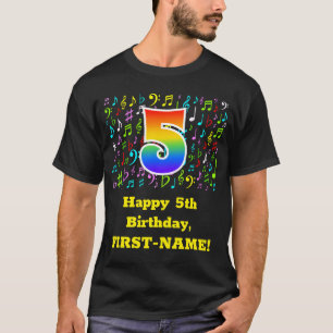 5th Birthday: Colourful Music Symbols, Rainbow 5 T-Shirt