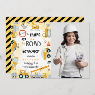 5th Birthday Construction Boy Photo Invitation