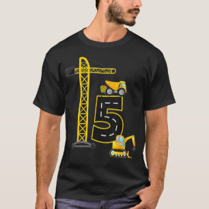 5th Birthday Construction Vehicles Diggers Crane T T-Shirt