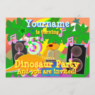 5th Birthday Cool Dinosaur DJ Party Invitation