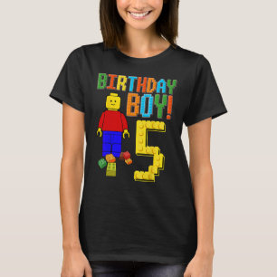 5th Birthday Cute 5 Years Old Block Building Boys T-Shirt