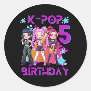 5th Birthday Cute Chibi Kpop Funny 5th Birthday Classic Round Sticker