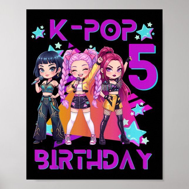 5th Birthday Cute Chibi Kpop Funny 5th Birthday Poster (Front)