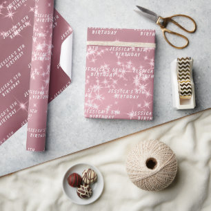 5th Birthday Cute Girly Pink Simple Modern Girl Wrapping Paper