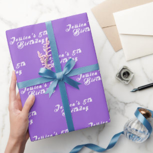 5th Birthday Cute Girly Purple Simple Modern Girl Wrapping Paper
