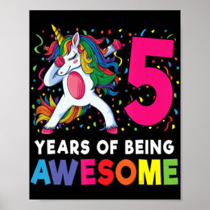 5th Birthday Dabbing Unicorn Party Gift 5 Years Ol Poster