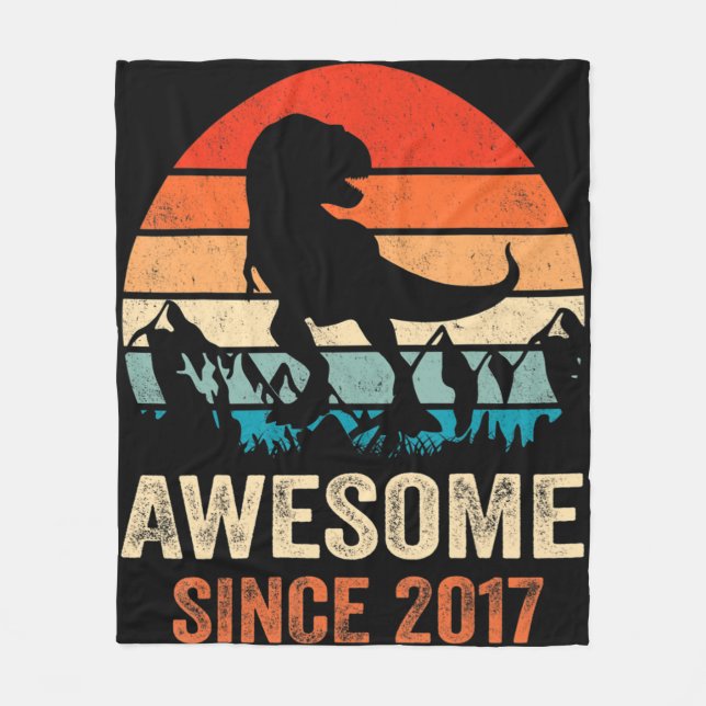 5th Birthday Dinosaur 5 Year Old Boy Kids Awesome  Fleece Blanket (Front)
