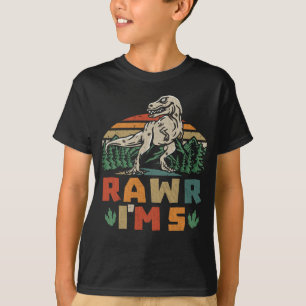 5th Birthday Dinosaur T Rex Rawr I'm 5 For Boys  T-Shirt