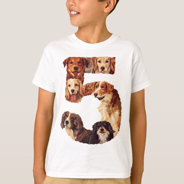 5th Birthday Dog Puppy Themed 5 Year Old Kids Boys T-Shirt (Front)