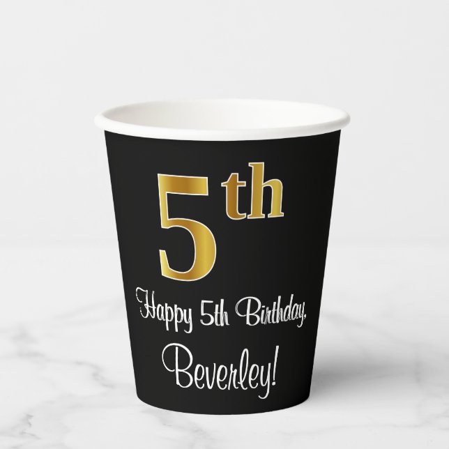5th Birthday - Elegant Luxurious Faux Gold Look # Paper Cups (Front)