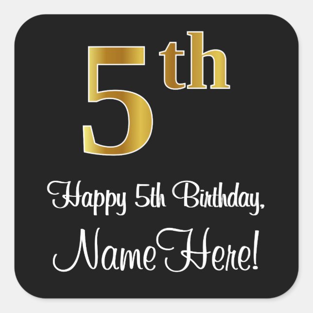 5th Birthday – Elegant Luxurious Faux Gold Look # Square Sticker (Front)