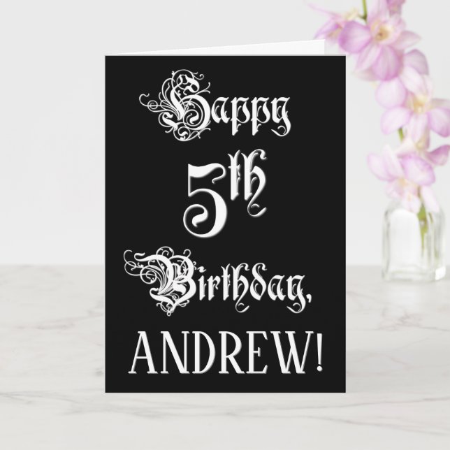 5th Birthday: Fancy, Elegant Script + Custom Name Card (Orchid)