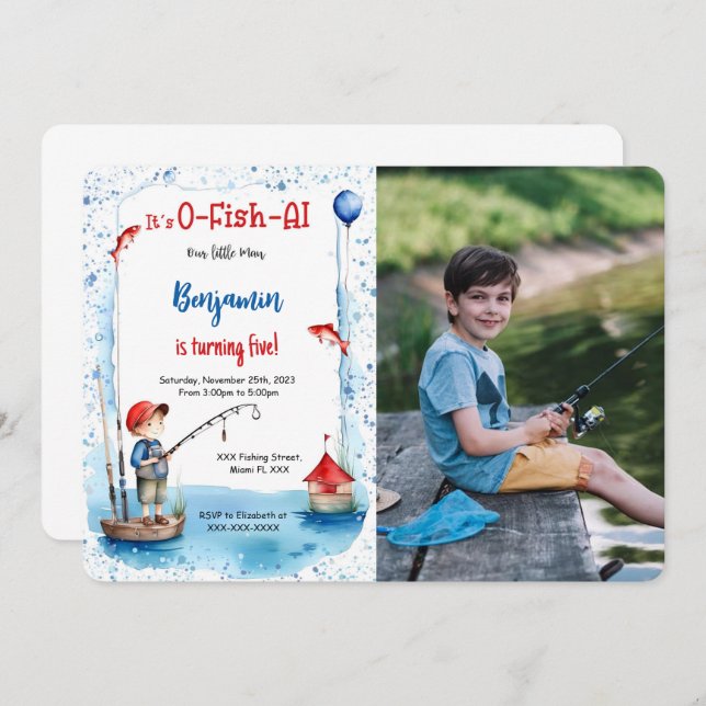 5th Birthday Fishing Photo Invitation (Front/Back)
