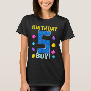 5th Birthday Five 5 Years Old Block Building Boys  T-Shirt