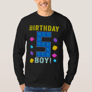 5th Birthday Five 5 Years Old Block Building Boys T-Shirt