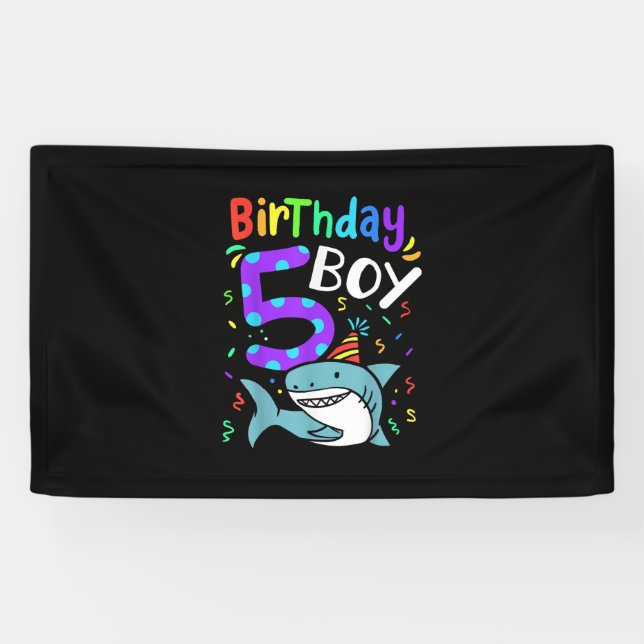 5th Birthday Five Years Old, Shark Gifts Banner (Horizontal)